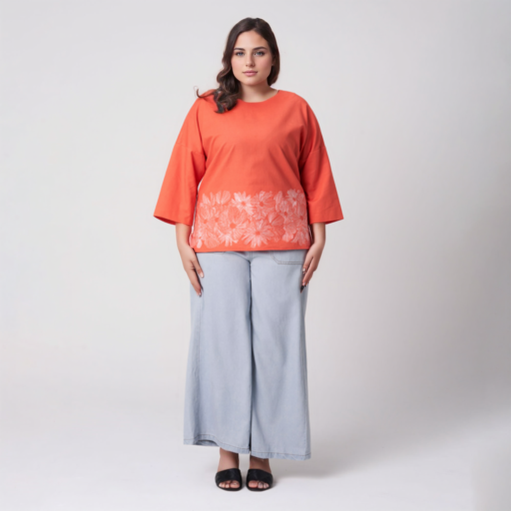 Linen Embroidered Boxy Top