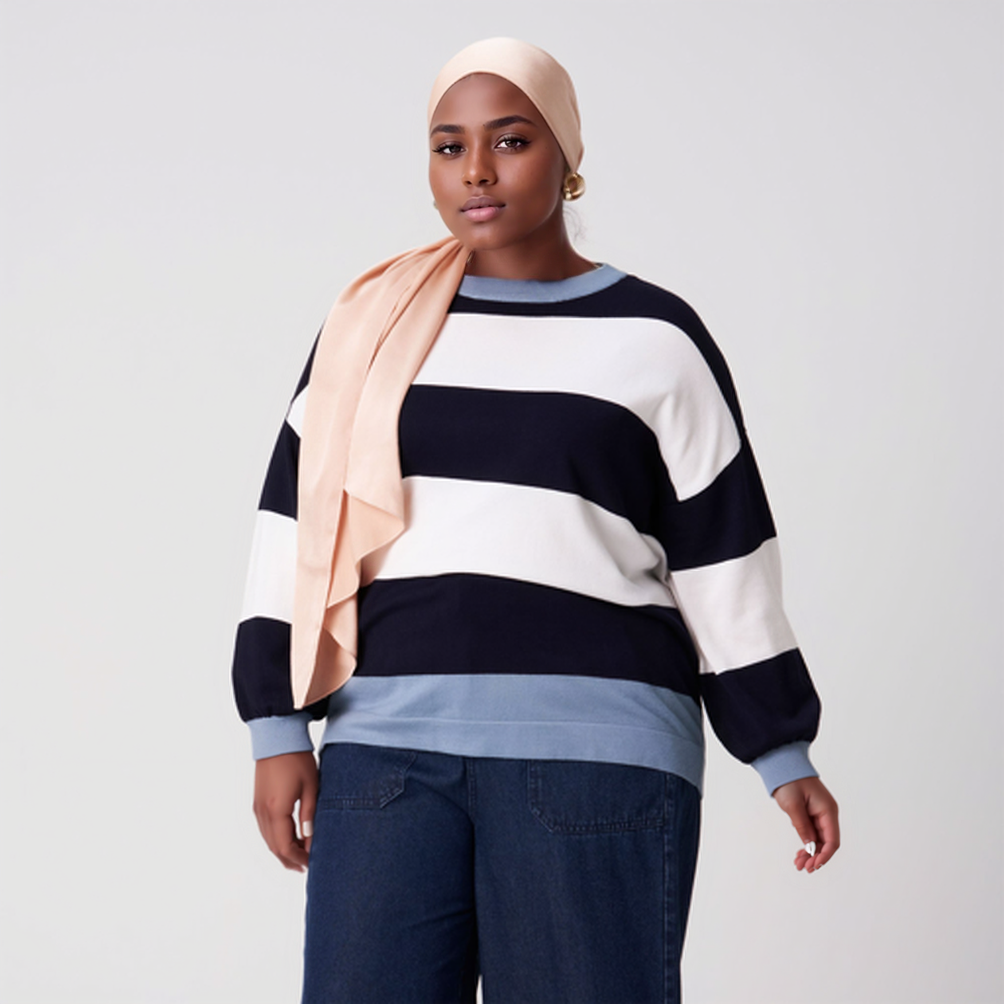 Stripe Puffed Sleeve Knit Top