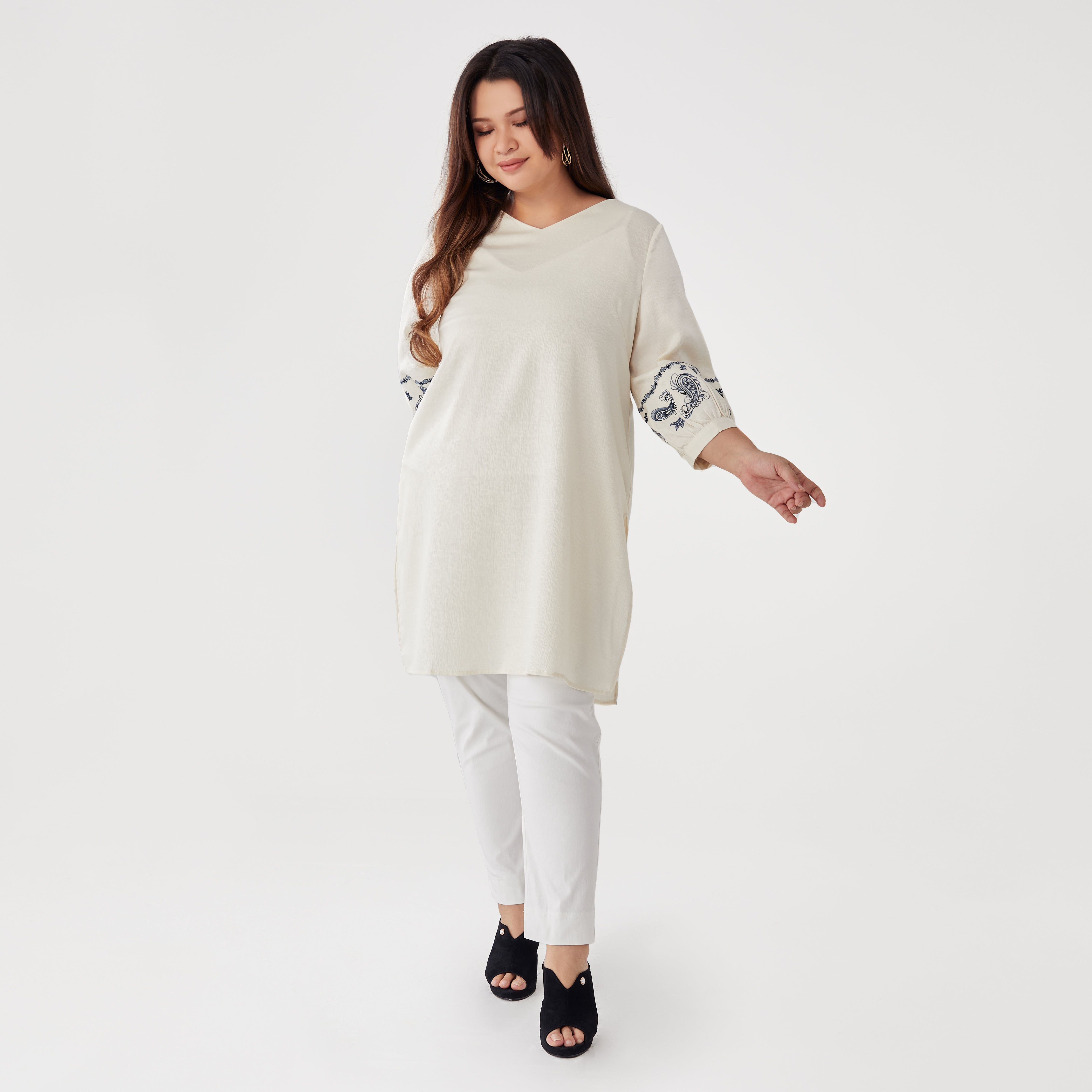 V-Neck Embroidered Tunic